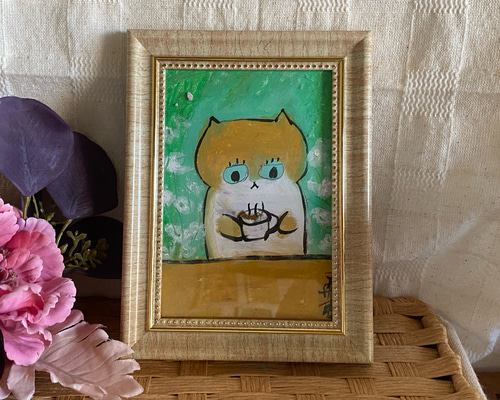 絵画。原画手描【週末、猫ちゃんたちのコーヒーとパンのパーティー】 0ffaa578273c9052310aa9ef1df091