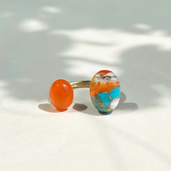.:- 假日套裝 -:.綠松石×橙黃色叉形戒指和耳環 (耳環) 第4張的照片