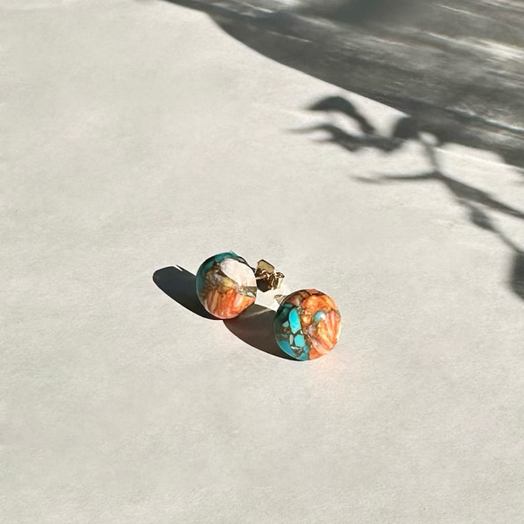 .:- 假日套裝 -:.綠松石×橙黃色叉形戒指和耳環 (耳環) 第6張的照片