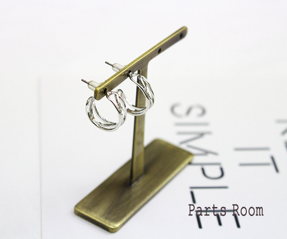 [2 件] 開放式設計線耳環 [銀色] [鈦柱/無扣] -mt-4207 第1張的照片
