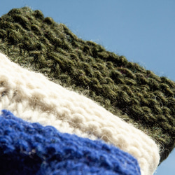 手編みウールニットソックス/ストライプソックス/ウールかぎ針編みストッキング/あったかウールソックス - 北欧草原フェアアイル風 6枚目の画像