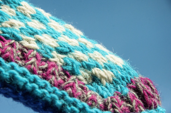 手編みウールニットソックス/ストライプソックス/ウールかぎ針編みストッキング/あったかウールソックス-北欧草原フェアアイル風ブル 10枚目の画像