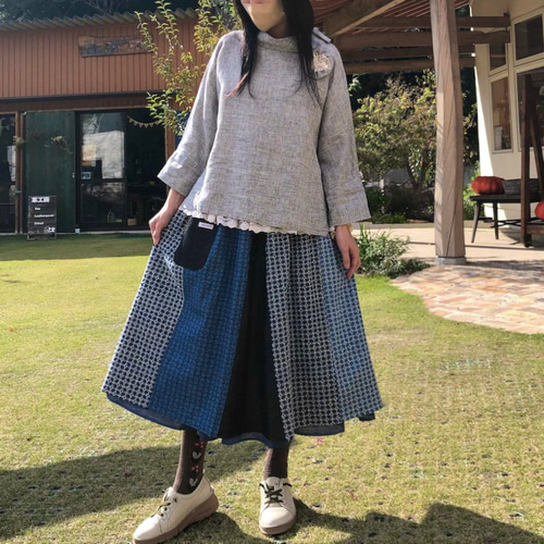 ちゅら様とっくりモカ、ベージュ、リバーシブルスカートブルー ちゅら様とっくりモカ、ベージュ、リバーシブルスカートブルー