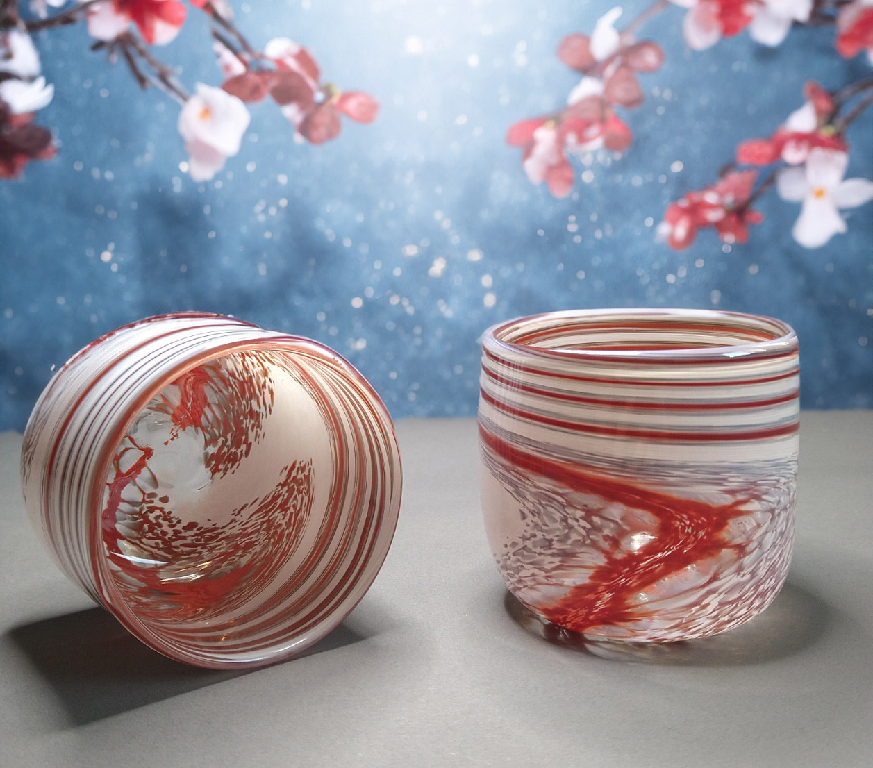 ロックグラス2個セットお正月紅白スパイラルコップNew Year's Rocks Glass Set of 2