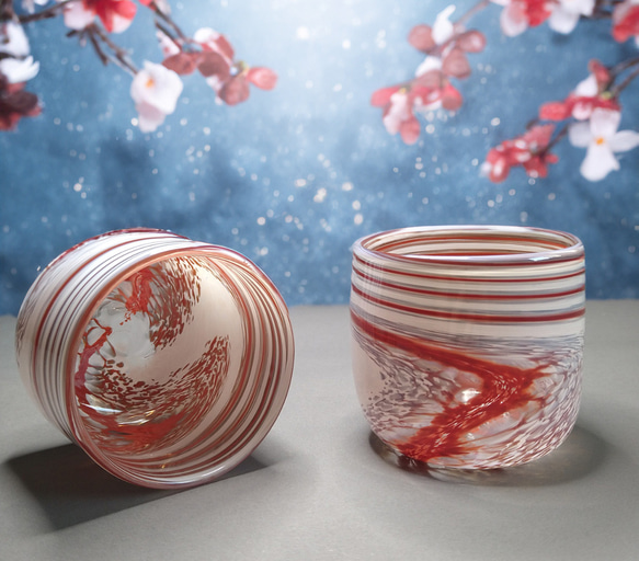 ロックグラス2個セットお正月紅白スパイラルコップNew Year's Rocks Glass Set of 2 1枚目の画像