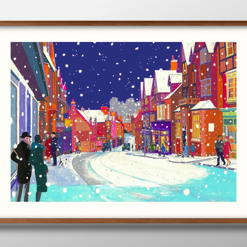 12489アートポスター 絵画 A3サイズ『クリスマスの街並み 雪』イラスト