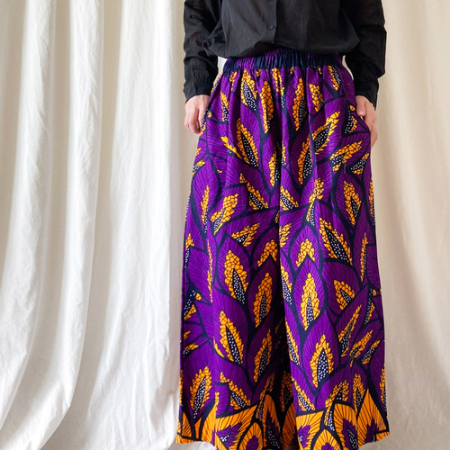 MERMEO【CU-156W】アフリカンバティック アフリカ布 ロングキュロット  
