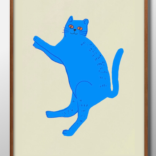 12535アートポスター 絵画 A3サイズ『猫 ネコ ブルーキャット