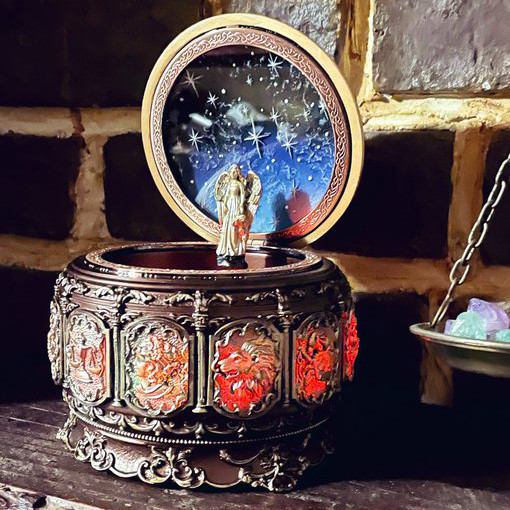 新品、wonderful lifeのハンドメイドの木製オルゴール、宇宙