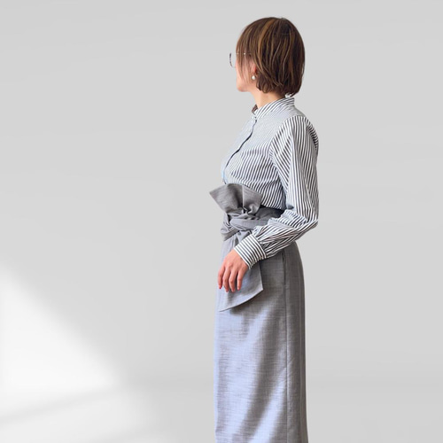 3Way ボウタイブラウス スタンドカラー シャツ リボン ストライプ