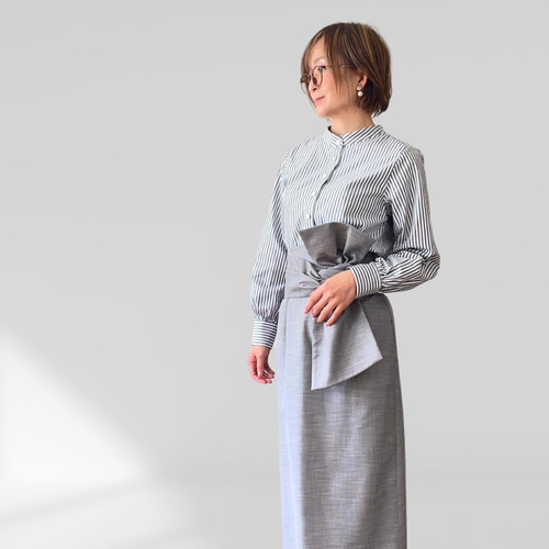 3Way ボウタイブラウス スタンドカラー シャツ リボン ストライプ