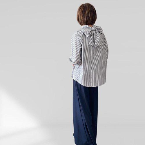 3Way ボウタイブラウス スタンドカラー シャツ リボン ストライプ
