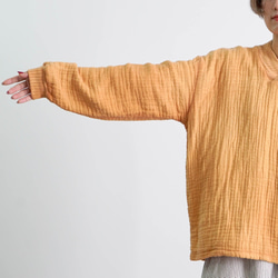 V領蓬鬆紗布套頭衫/橘色/三河紡織6層紗布 第6張的照片