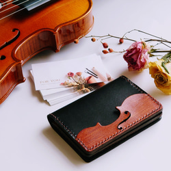 《特集掲載》個性派！【バイオリン】名刺ケース(カード入れ・名刺入れ) 柿渋染め ※袋ラッピング無料 5枚目の画像