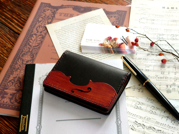 《特集掲載》個性派！【バイオリン】名刺ケース(カード入れ・名刺入れ) 柿渋染め ※袋ラッピング無料 13枚目の画像