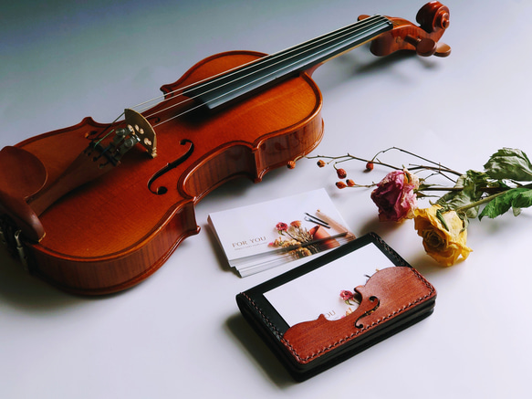 《特集掲載》個性派！【バイオリン】名刺ケース(カード入れ・名刺入れ) 柿渋染め ※袋ラッピング無料 7枚目の画像