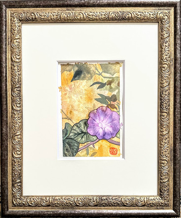 朝顔 油絵 朝顔》 22.7×15.8cm 典具帖紙、楮紙、岩絵具、箔 #芸術 #絵の