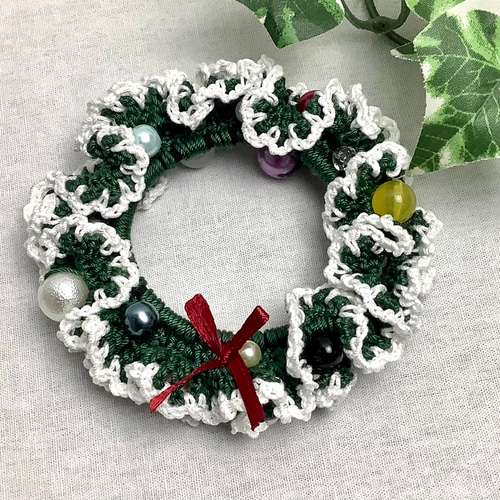 レース編み⚫︎クリスマス・リースのシュシュ（グリーン） シュシュ