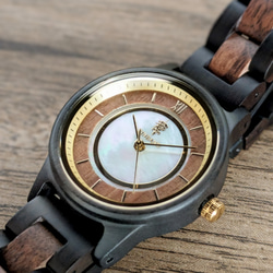 【木製腕時計】EINBAND Anmut マザーオブパール × エボニー＆クルミ 木の時計 ウッド【32mm】 5枚目の画像