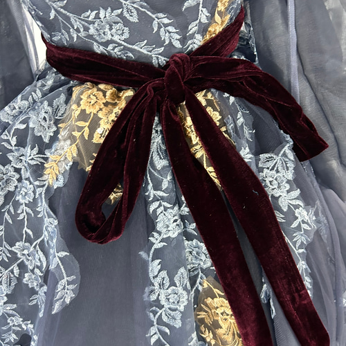 豪華！パーティードレス ネイビー ベアトップ サッシュベルト 繊細  