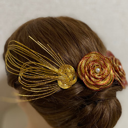 髪飾り　ヘアクリップ　ヘアアクセサリー　ヘア小物　成人式　振袖　水引　ゴールド　赤　きれい　豪華 3枚目の画像