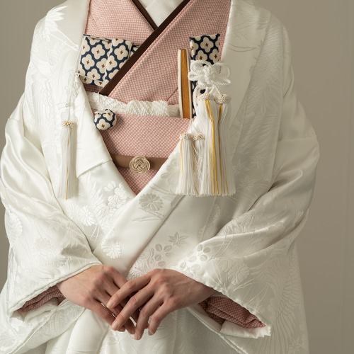 花嫁 ブライダル 絞り風 鹿の子柄 くすみピンク 色掛下小物トータル10