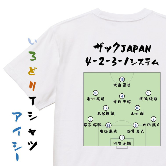 サッカー系半袖Tシャツ【ザックJAPAN4-2-3-1システム】おもしろTシャツ　ネタTシャツ 1枚目の画像