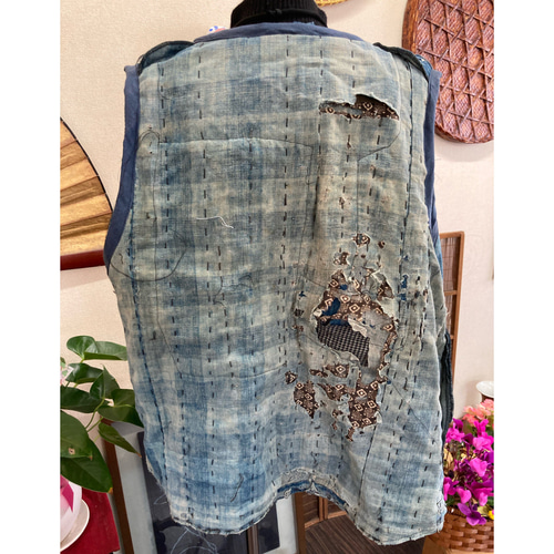 絣 型染 古布 ふんわりワンピース （襤褸 絣 型染め 木綿(古布