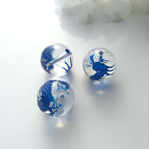 16mm 1個 ヒマラヤ水晶 龍 彫刻 青 手彫り彫刻 四神獣（青龍/五爪皇帝