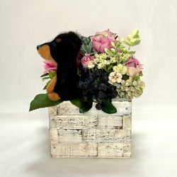 ちょこんとおすわり　ダックスフンド＆　アーティフィシャルフラワー　/　ビーグル犬　シュナウザー　トイプードル　母の日 6枚目の画像