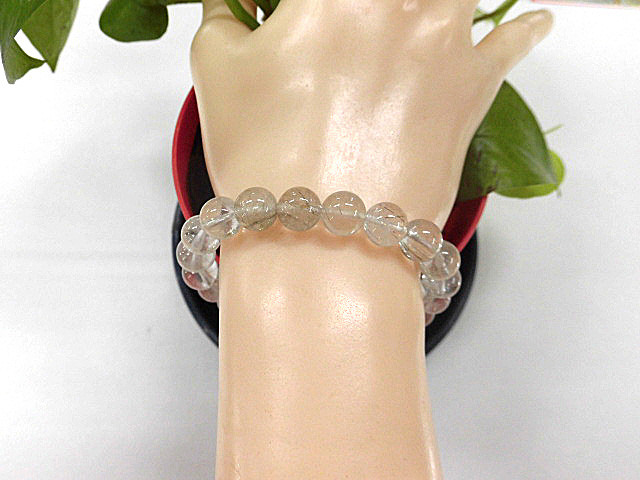 天然石 プラチナルチルクォーツ9.4～9.9mm玉ブレスレット 内周18.9cm　　230908939