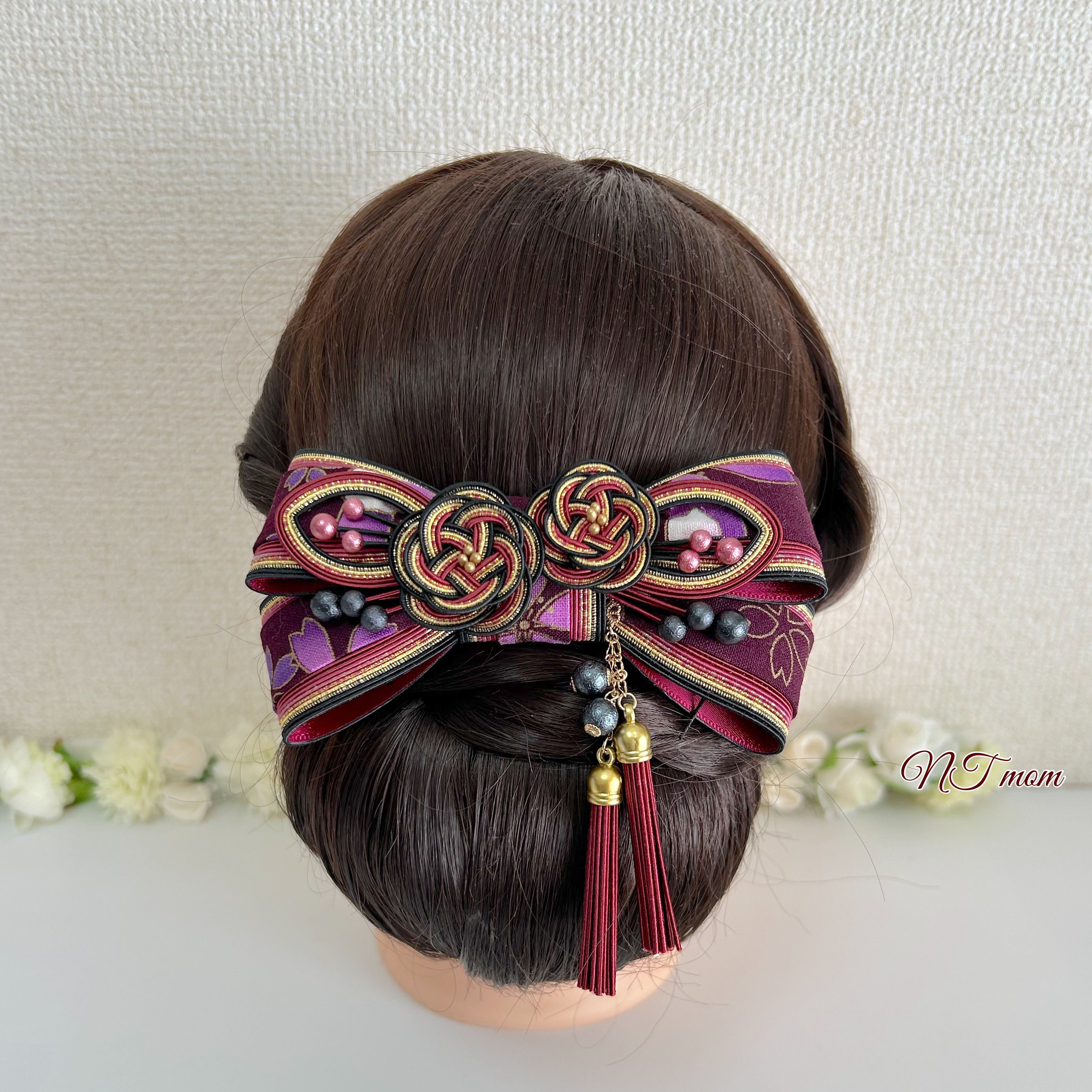 成人式結婚式卒業式・和装リボン・ボルドー