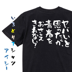 名言系半袖Tシャツ【ヤバいと思ったが、青春をおさえきれない！】おもしろTシャツ　ネタTシャツ 2枚目の画像