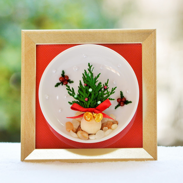 豆皿フレームアート「クリスマスツリー」　クリスマスギフト２０２３ 4枚目の画像