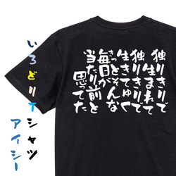 脱力系半袖Tシャツ【独りきりで生まれて独りきりで生きてゆくきっとそんな毎日が当たり前と思ってた】おもしろTシャツ　ネタT 2枚目の画像