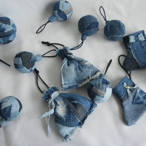 et-45 デニムクリスマスオーナメント 13個set その他インテリア雑貨 C