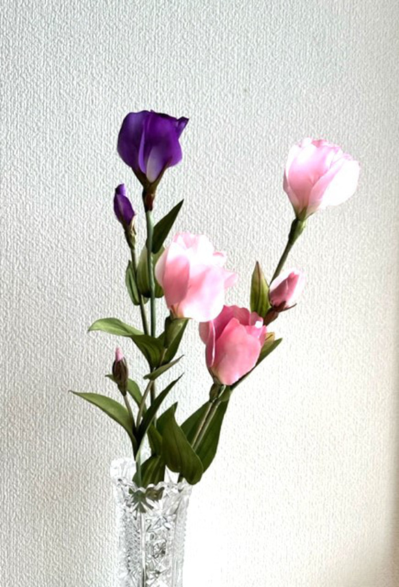 刺繍花 トルコキキョウ 手鞠 手染め布花 トルコキキョウ1本 玄関・和洋の