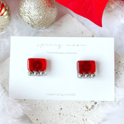 square glass metal earrings〜rectangle red〜 4枚目の画像