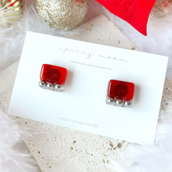 square glass metal earrings〜rectangle red〜 3枚目の画像