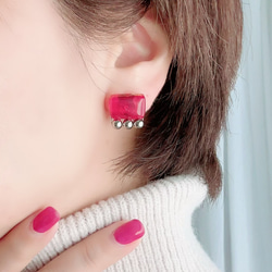 square glass metal earrings〜rectangle red〜 7枚目の画像