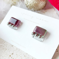 square glass metal earrings〜rectangle purple〜 2枚目の画像