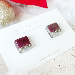 square glass metal earrings〜rectangle purple〜 4枚目の画像