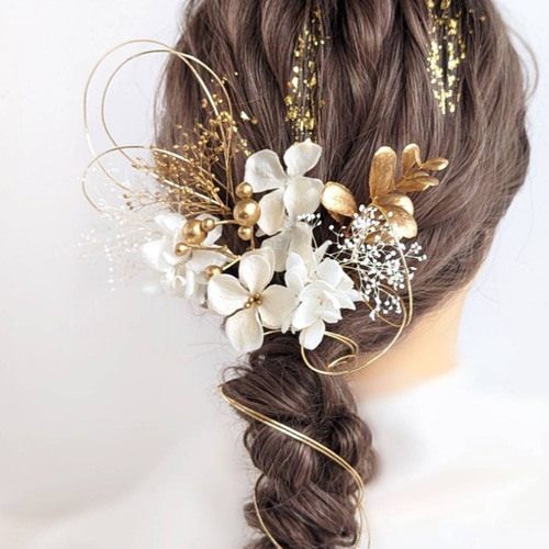 金箔付 髪飾り 水引 成人式 卒業式 結婚式 七五三 ドライフラワー