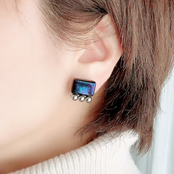 square glass metal earrings〜rectangle black〜 6枚目の画像