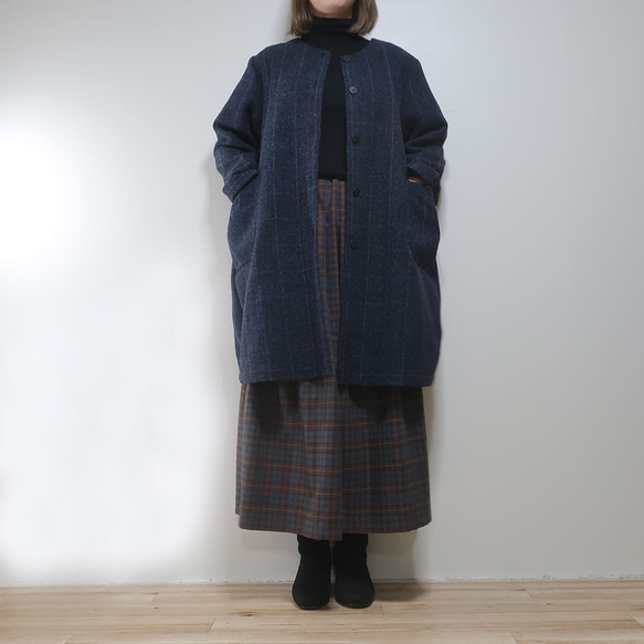 格紋保暖羊毛❣️寬鬆繭型大衣（羊毛/格紋） 第6張的照片