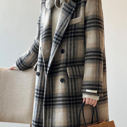 レトロなウールのリバーシブルコート秋冬の新作英国風ロングチェック