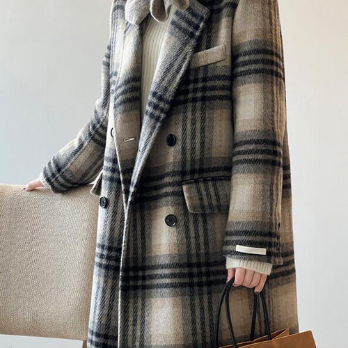 レトロなウールのリバーシブルコート秋冬の新作英国風ロングチェック