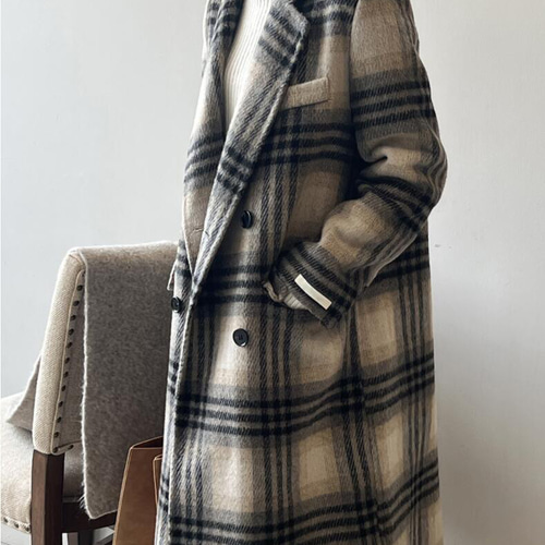 レトロなウールのリバーシブルコート秋冬の新作英国風ロングチェック
