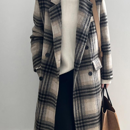 レトロなウールのリバーシブルコート秋冬の新作英国風ロングチェック