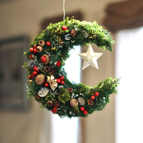 クリスマスの三日月リース☆クリスマスリース プリザーブド クリスマスの三日月リース☆クリスマスリース プリザーブド